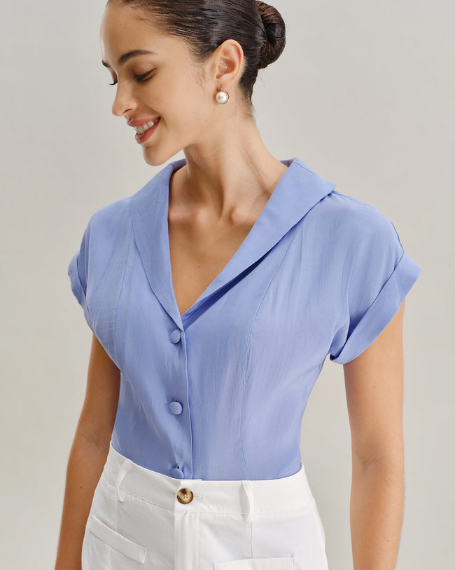 売れ筋商品|||ボス シャツ レディース トップス BOSTAFFA - Button-down blouse - open blue Women Tops Slim Elegant Office Stand Bow Blue White Blouse