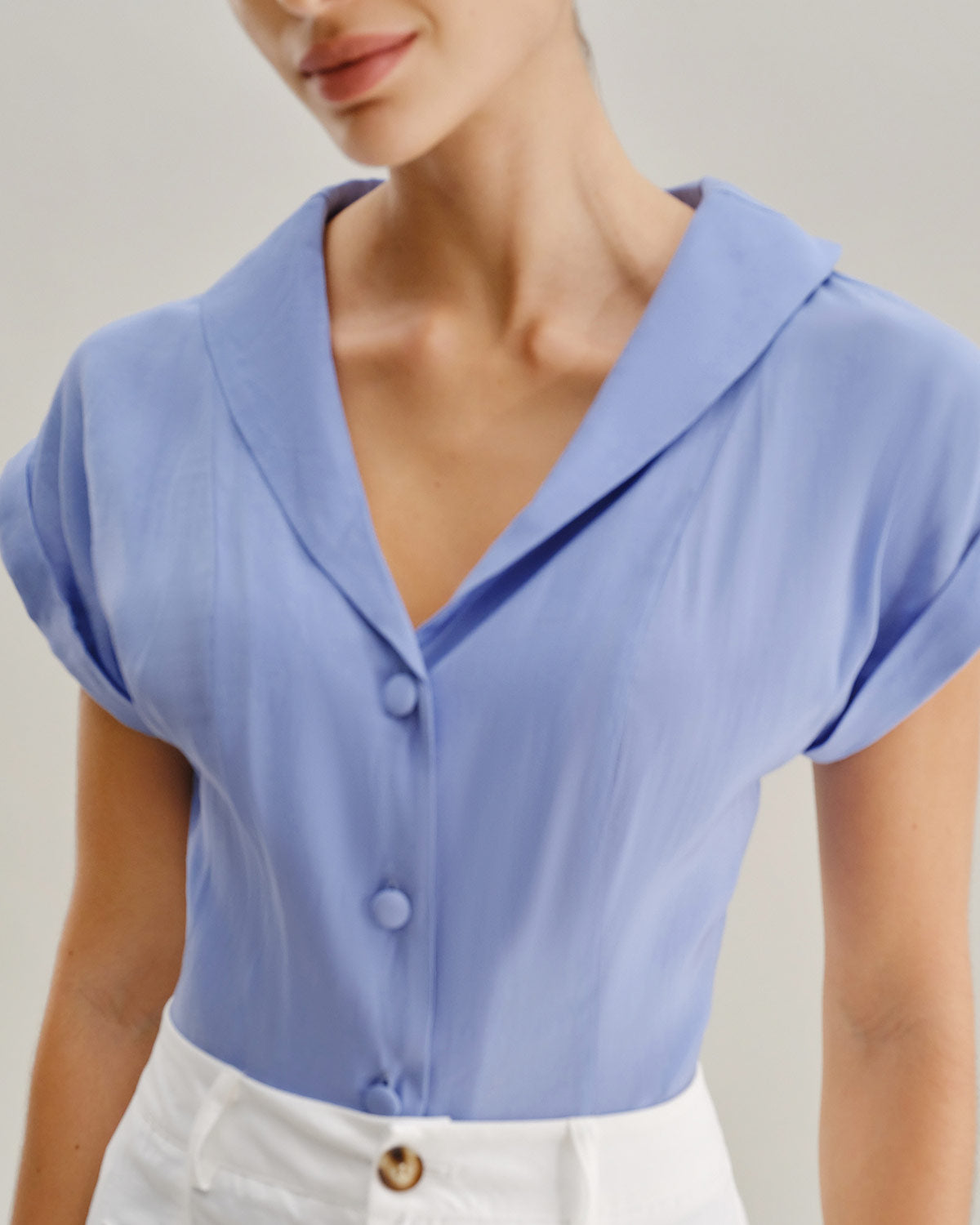 Blue Cowl Sleeve Button Shirt