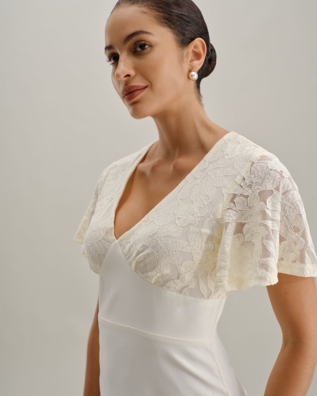 White Textured V-Neck Midi Dress