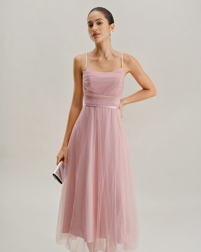 Pink Mesh Flowy Slip Midi Dress & Reviews - Pink - Dresses