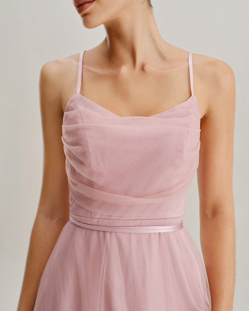 Pink Mesh Flowy Slip Midi Dress