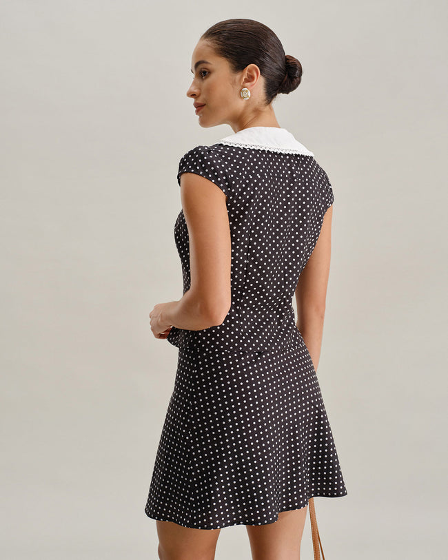 Black Polka Dot A-Line Mini Skirt