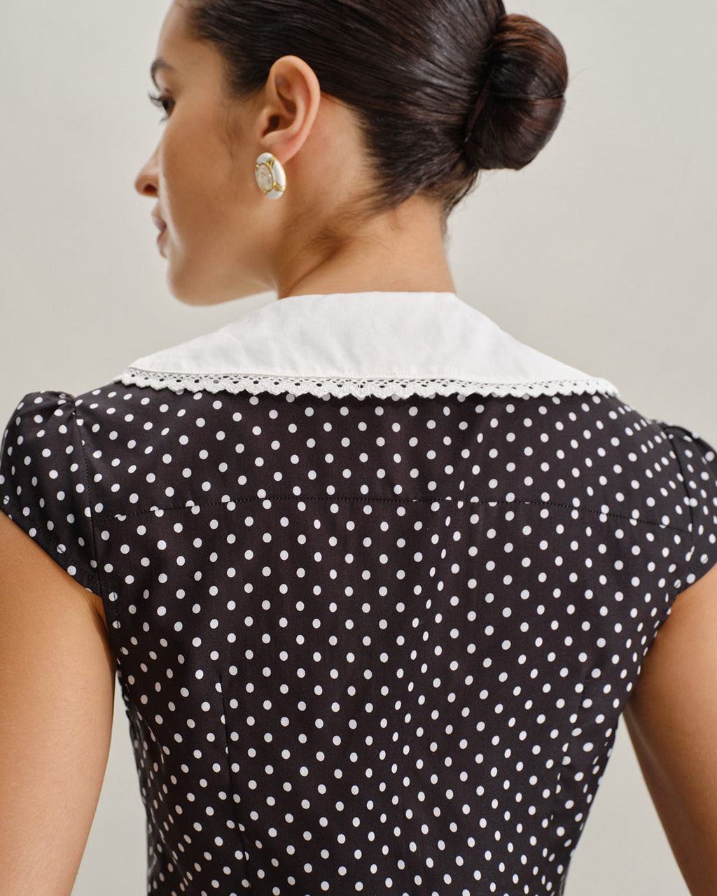 Black Polka Dot Cap Sleeve Shirt