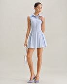 Blue Button A-Line Sleeveless Mini Dress