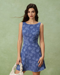 Blue Round Neck Sleeveless Mini Dress