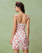 White Floral V Neck Ruffle Mini Dress