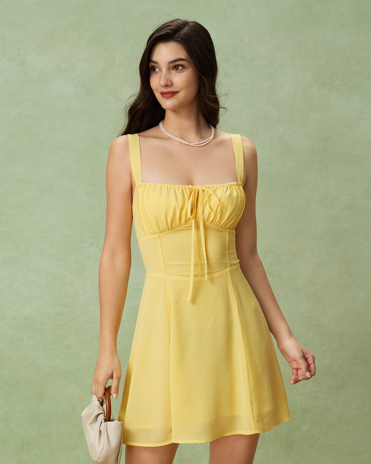 Yellow Square Neck Ruched Mini Dress & Reviews - Yellow - Dresses | RIHOAS Yellow Square Neck Ruched Mini Dress & Reviews - Yellow - Dresses | RIHOAS