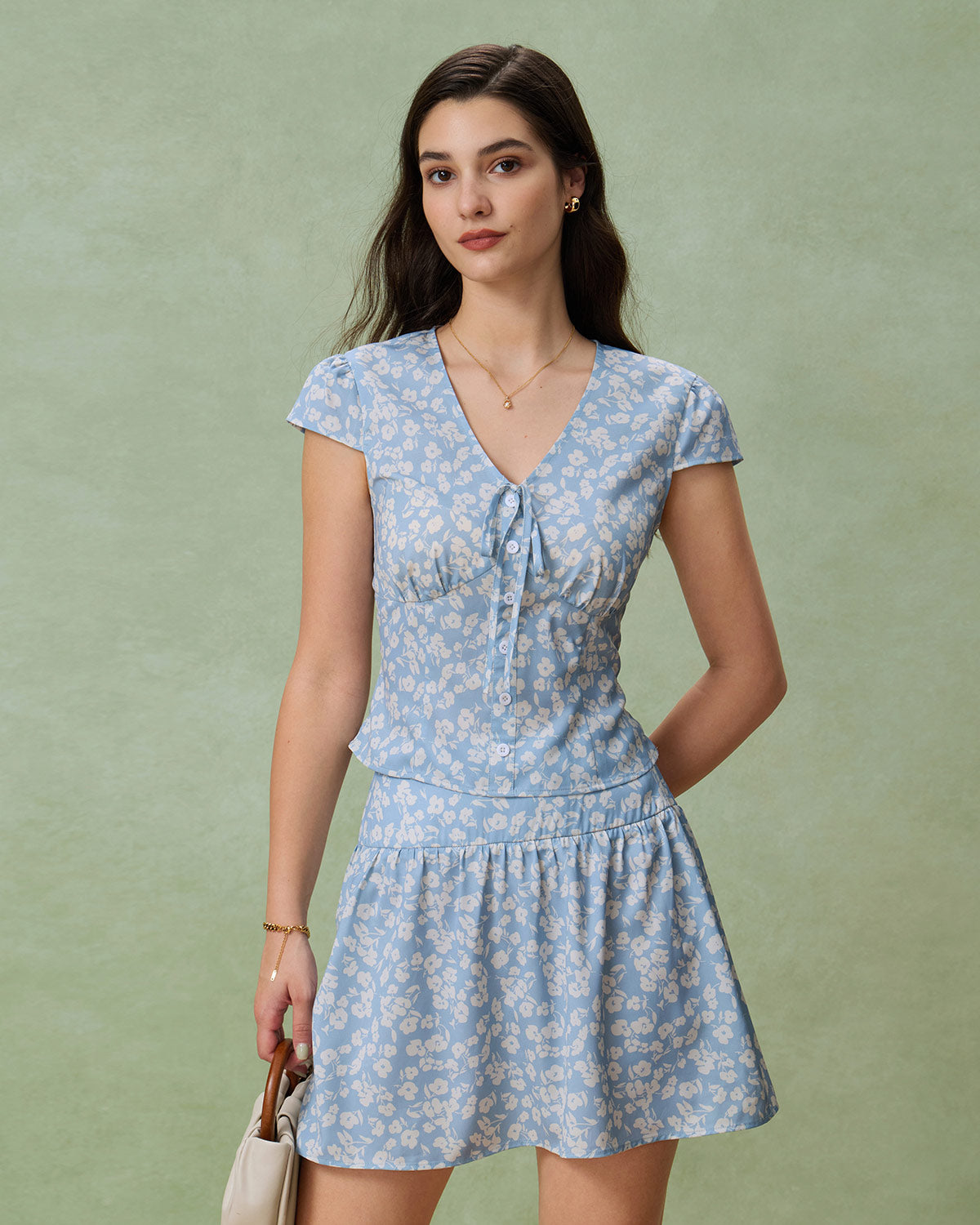 Blue Floral A-Line Mini Skirt