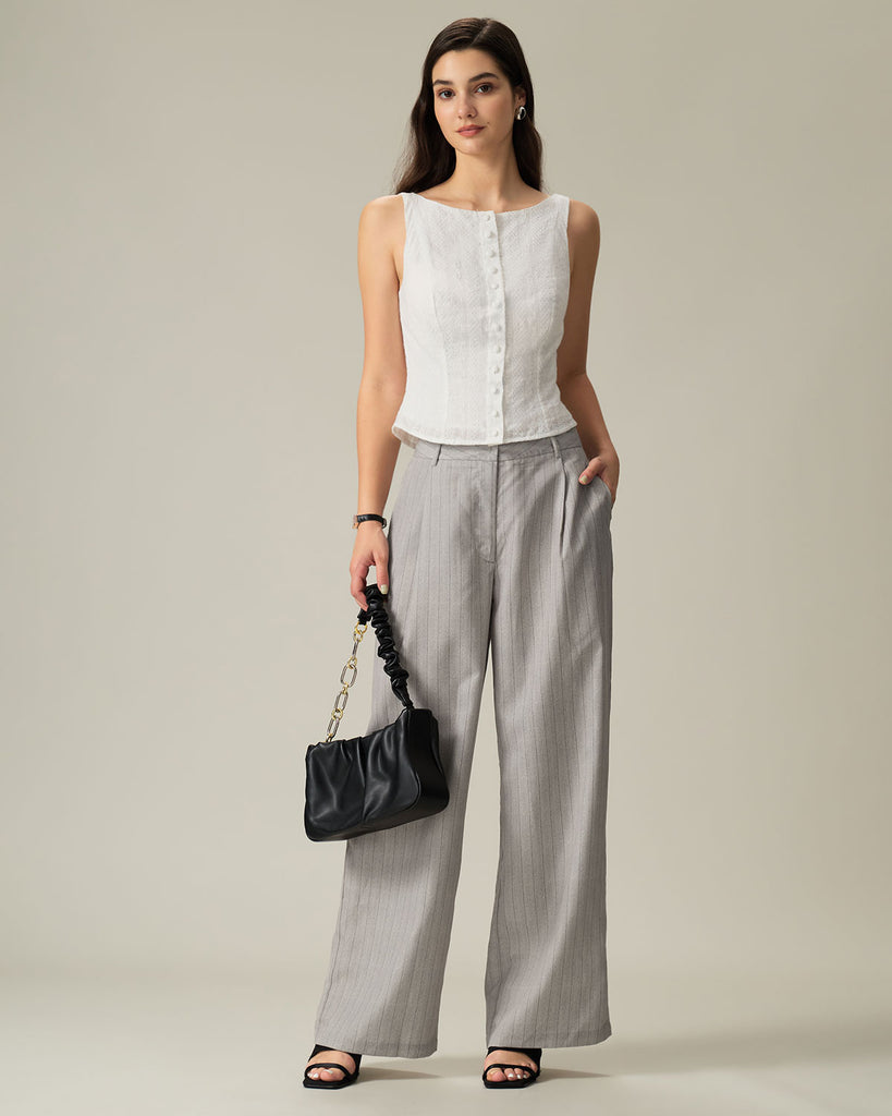 Khaki Striped Pocket Pants