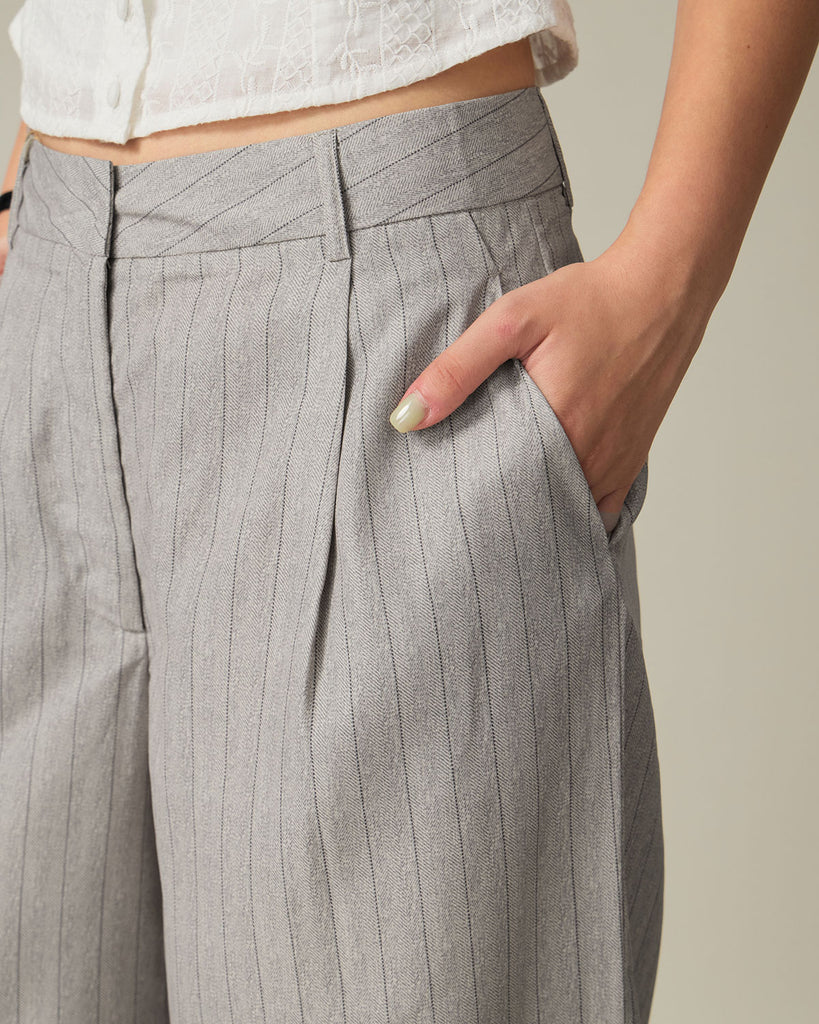 Khaki Striped Pocket Pants