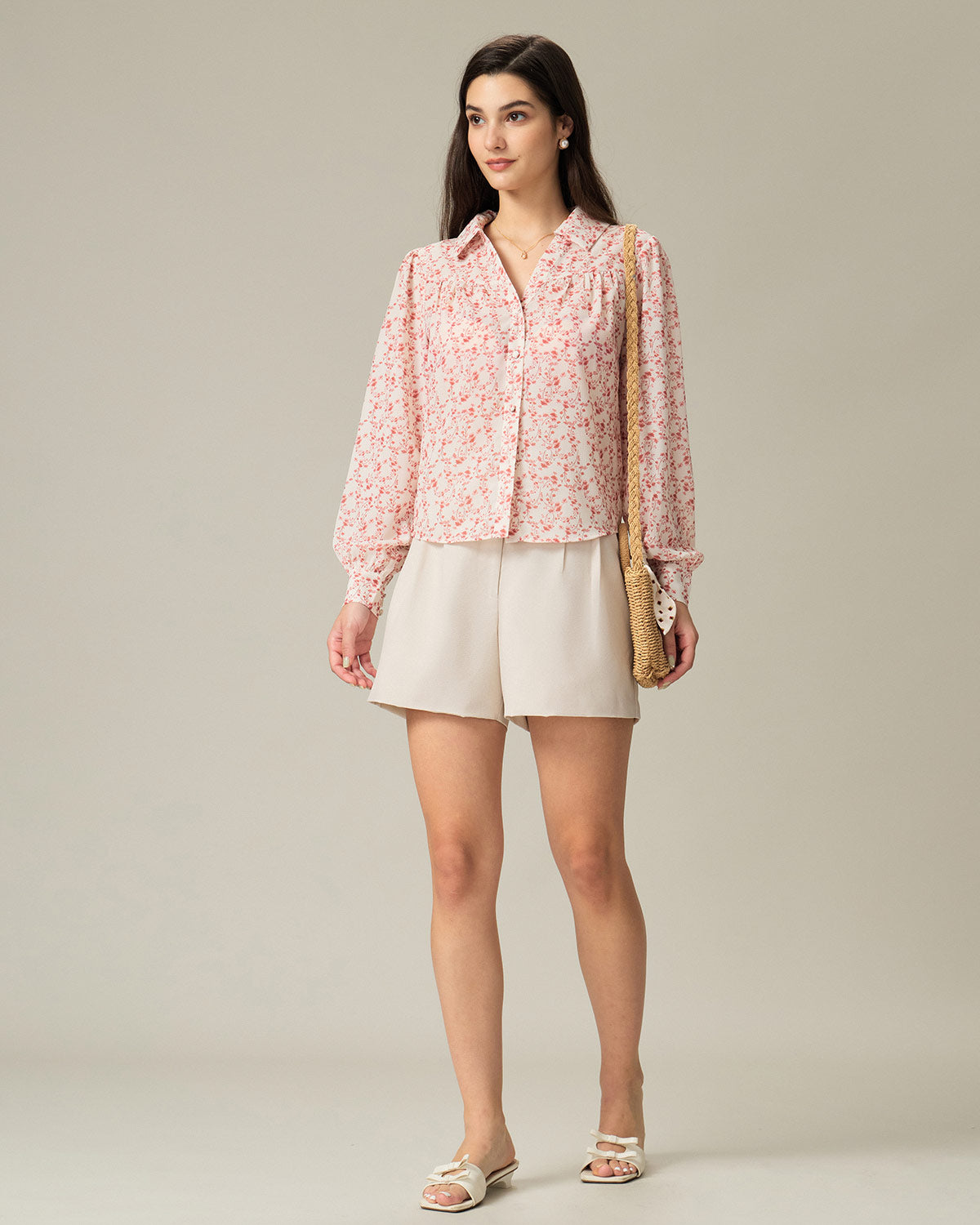 Red Floral Ruched Shirt