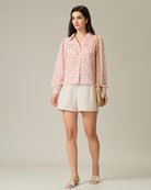 Red Floral Ruched Shirt