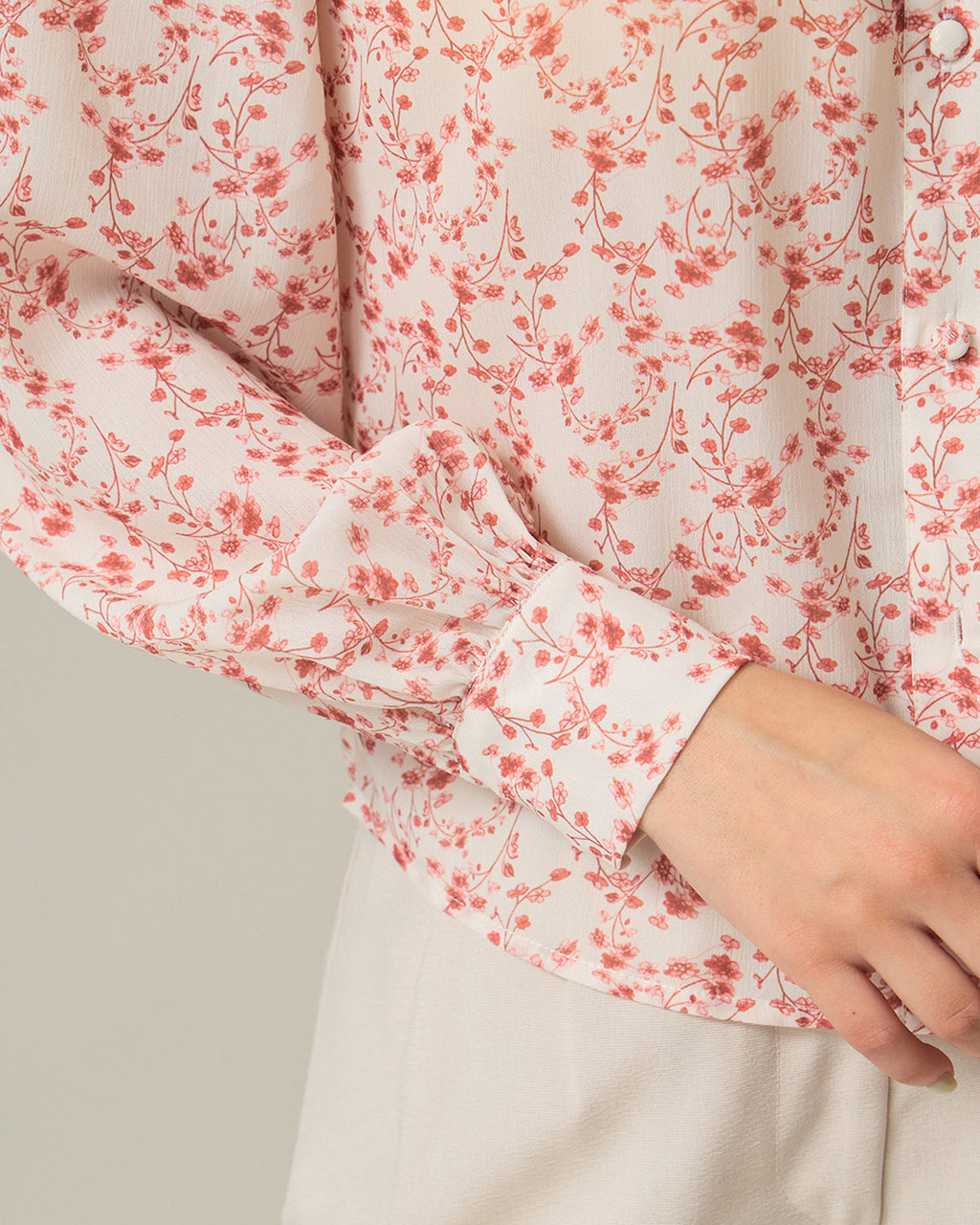 Red Floral Ruched Shirt