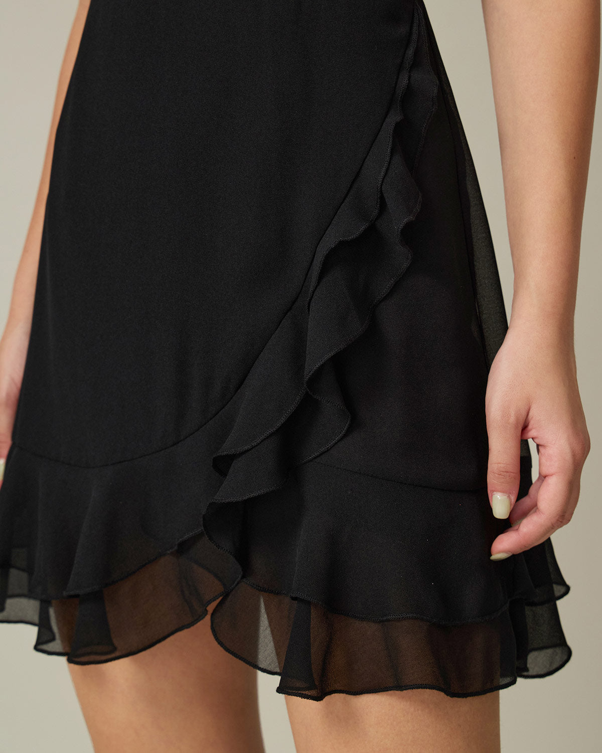Black V Neck Chiffon Mini Dress