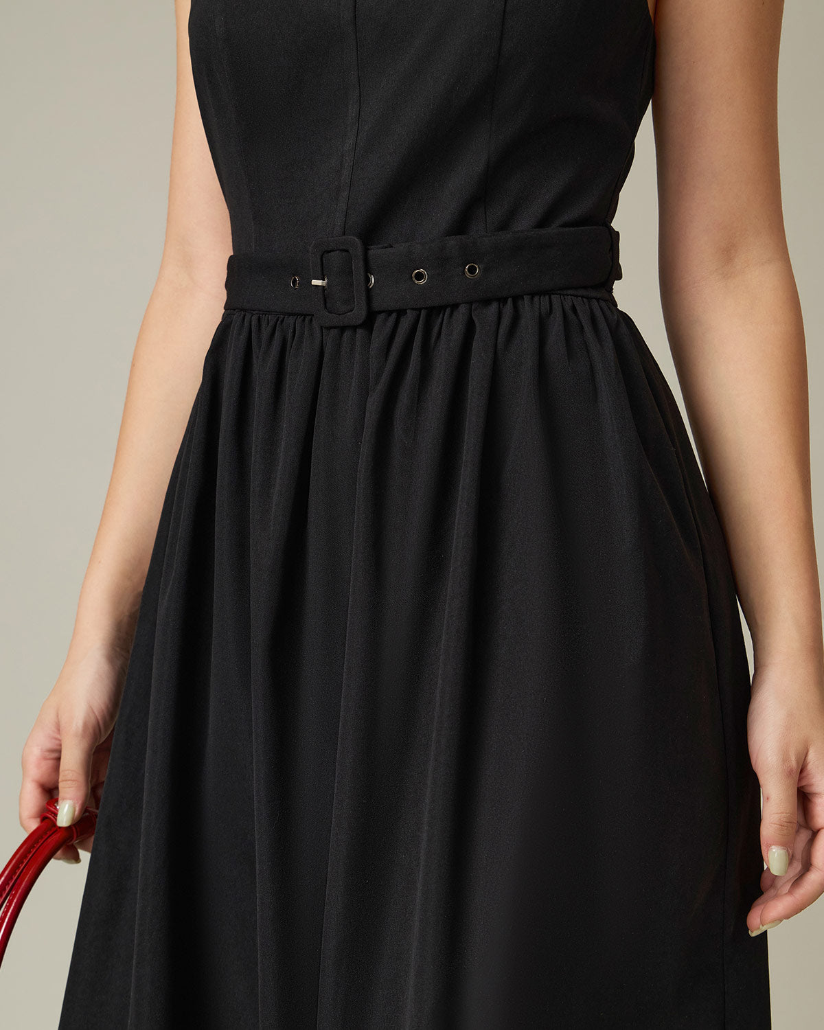 Black Square Neck Ruched Slip Midi Dress