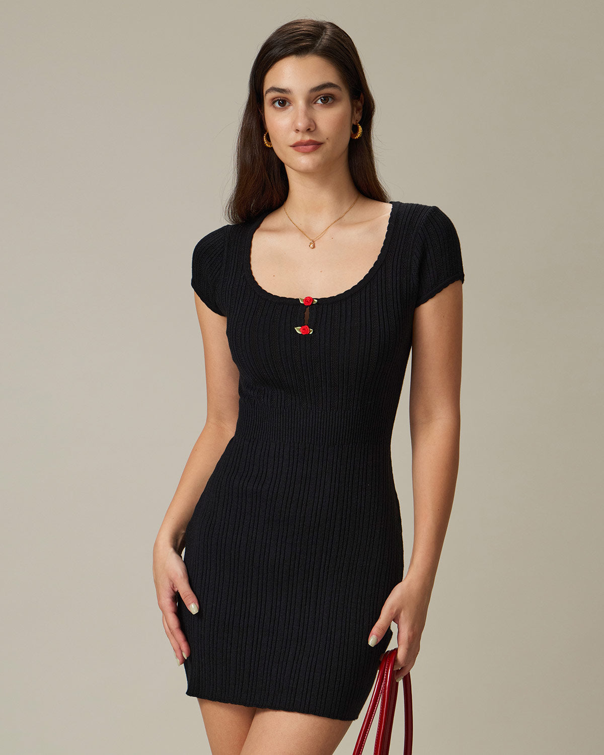 Black Round Neck Ribbed Mini Dress