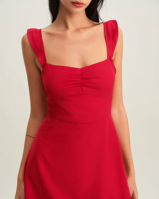 Red Sweetheart Neck Slip Mini Dress