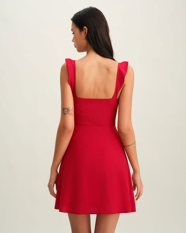 Red Sweetheart Neck Slip Mini Dress