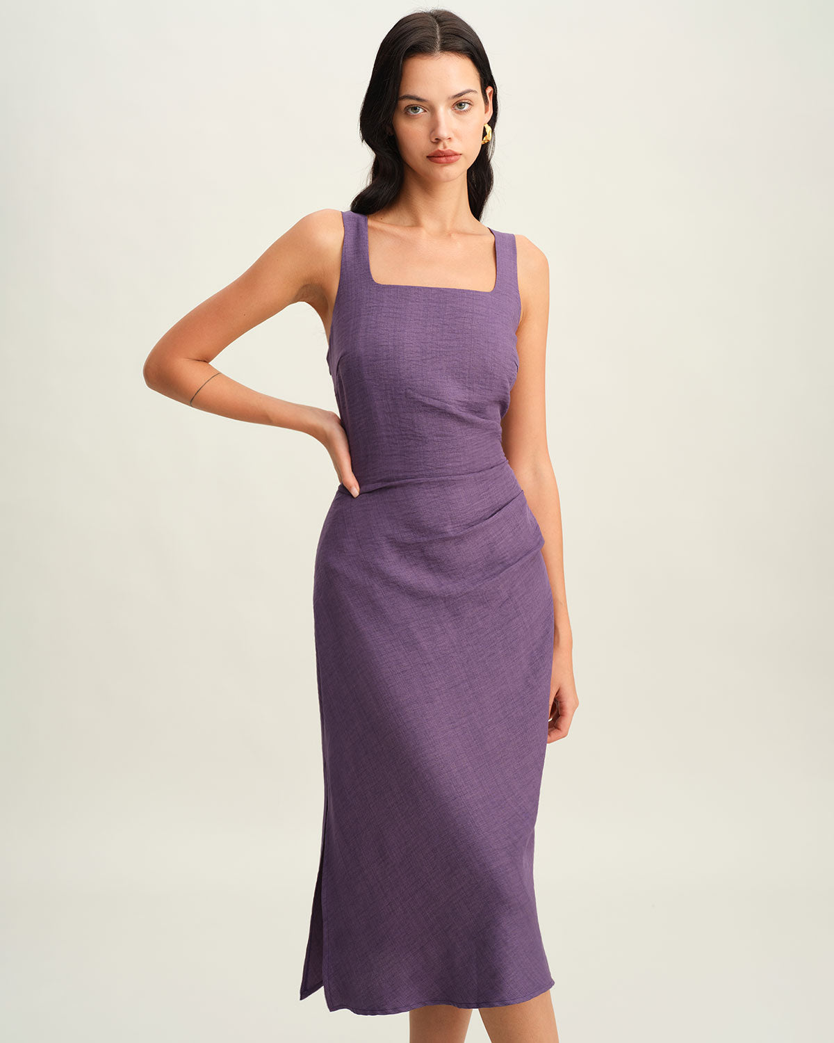 Purple Square Neck Slip Midi Dress Purple Square Neck Slip Midi Dress