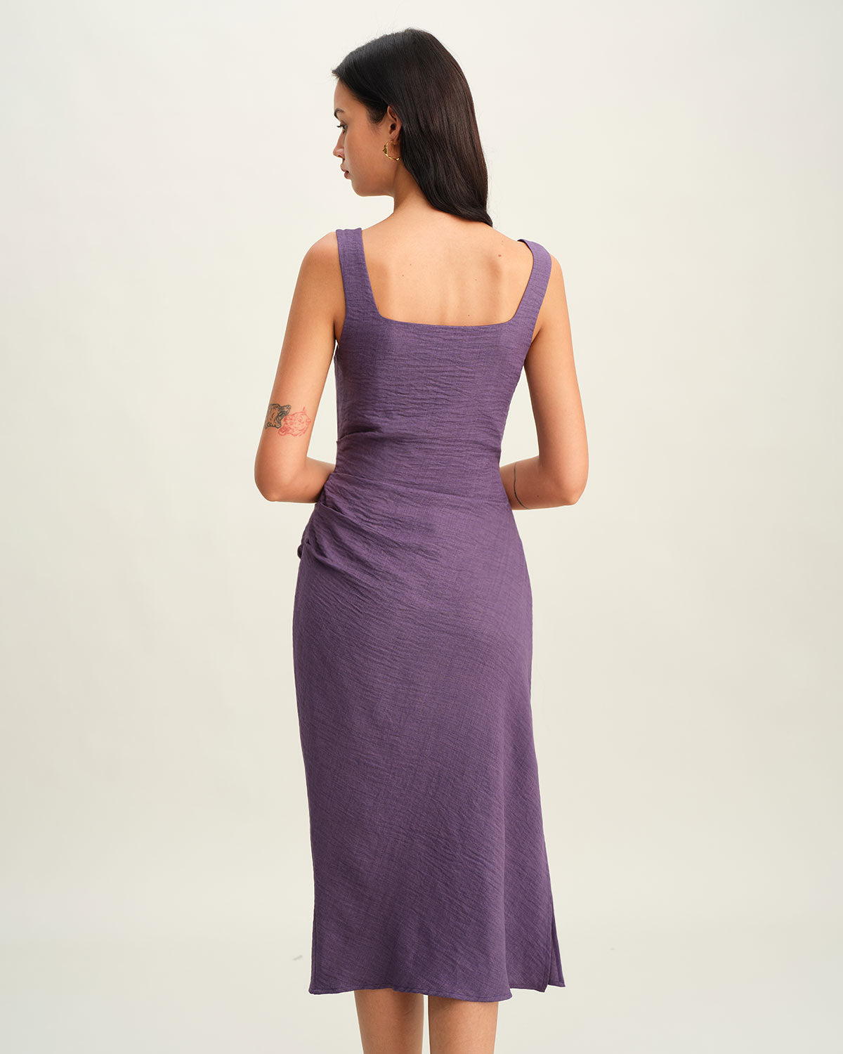 Purple Square Neck Slip Midi Dress