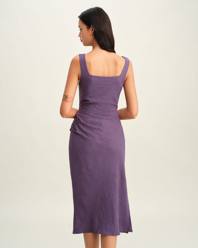 Purple Square Neck Slip Midi Dress