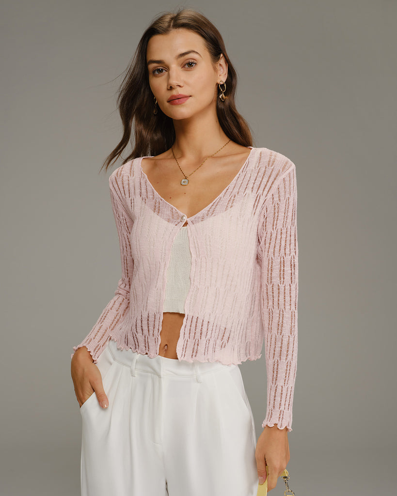 Pink Single Button Slim Cardigan