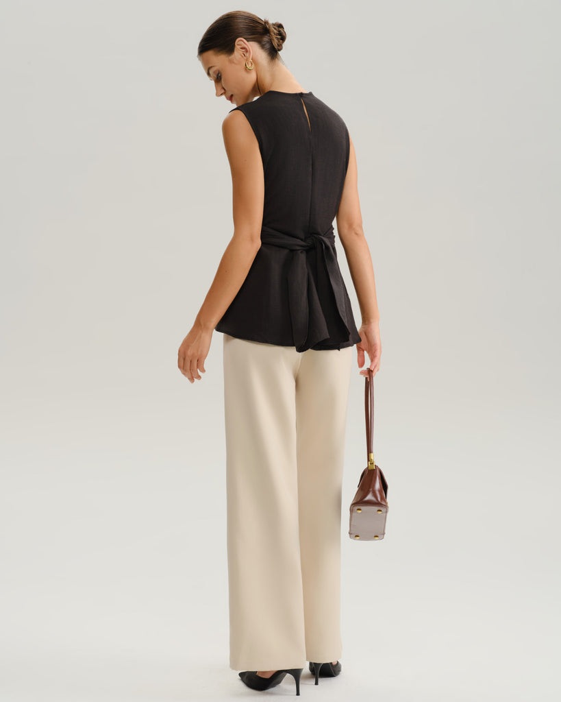 Black Round Neck Wrap Tank Top