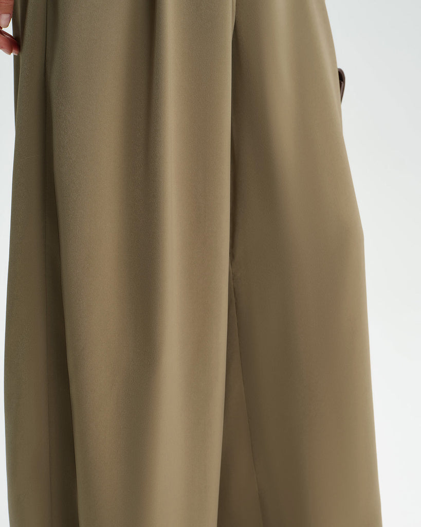 Khaki Natural Waisted Wide Leg Casual Pants
