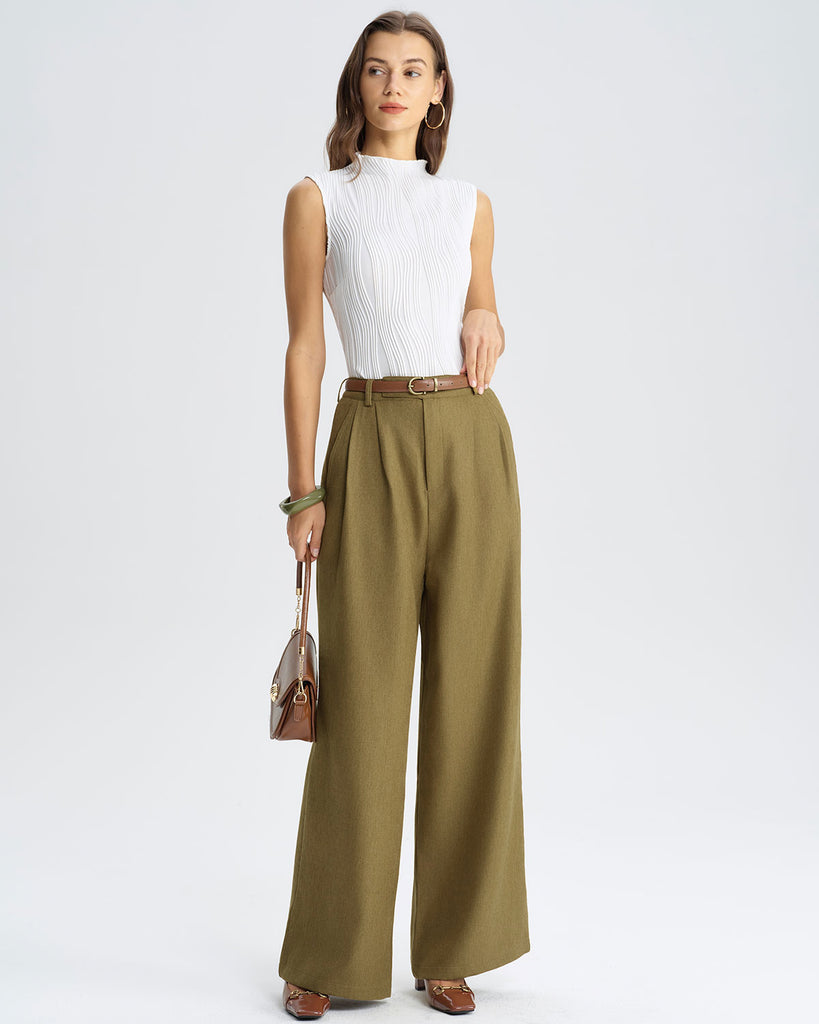Green Natural Waisted Straight Pants