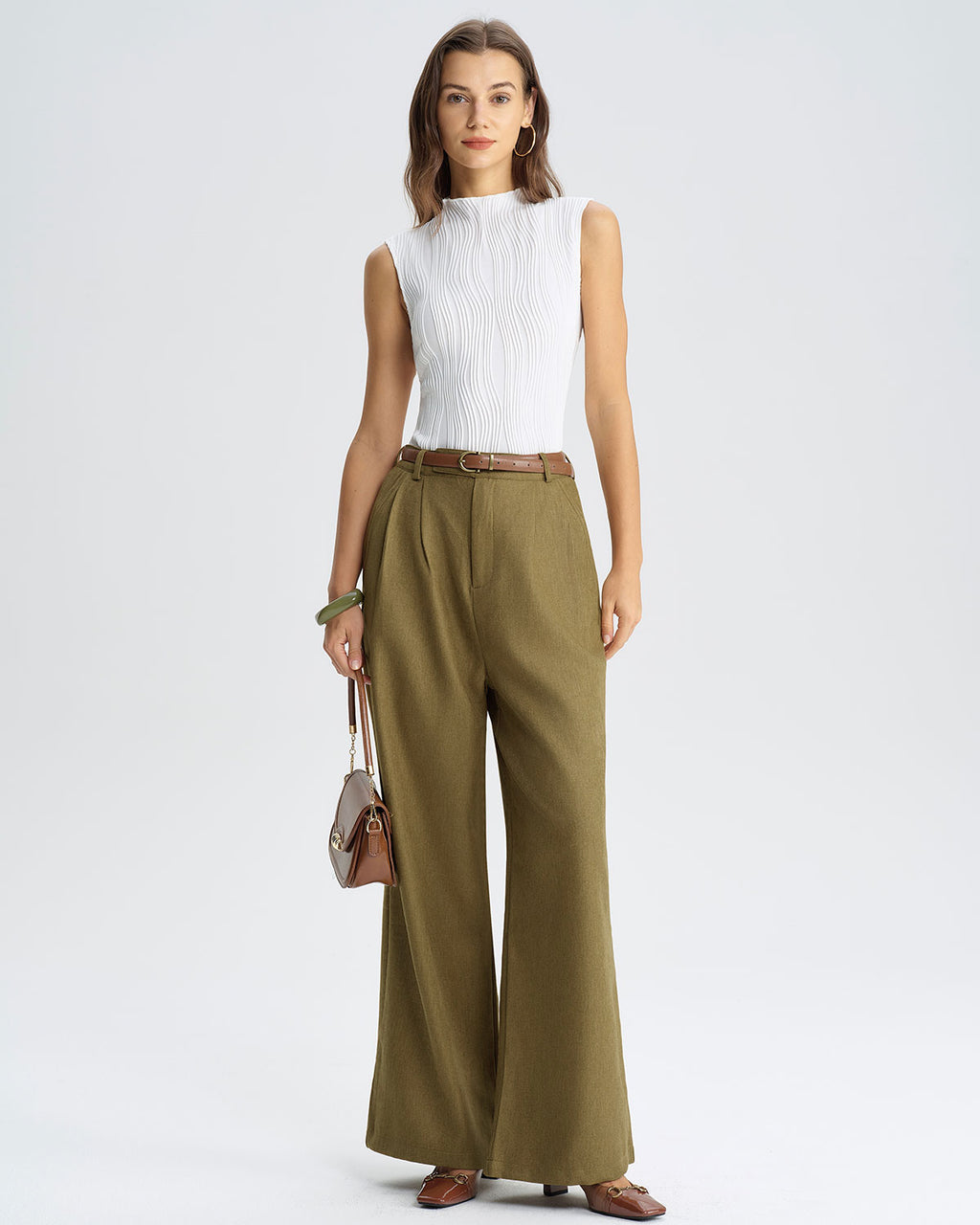 Green Natural Waisted Straight Pants