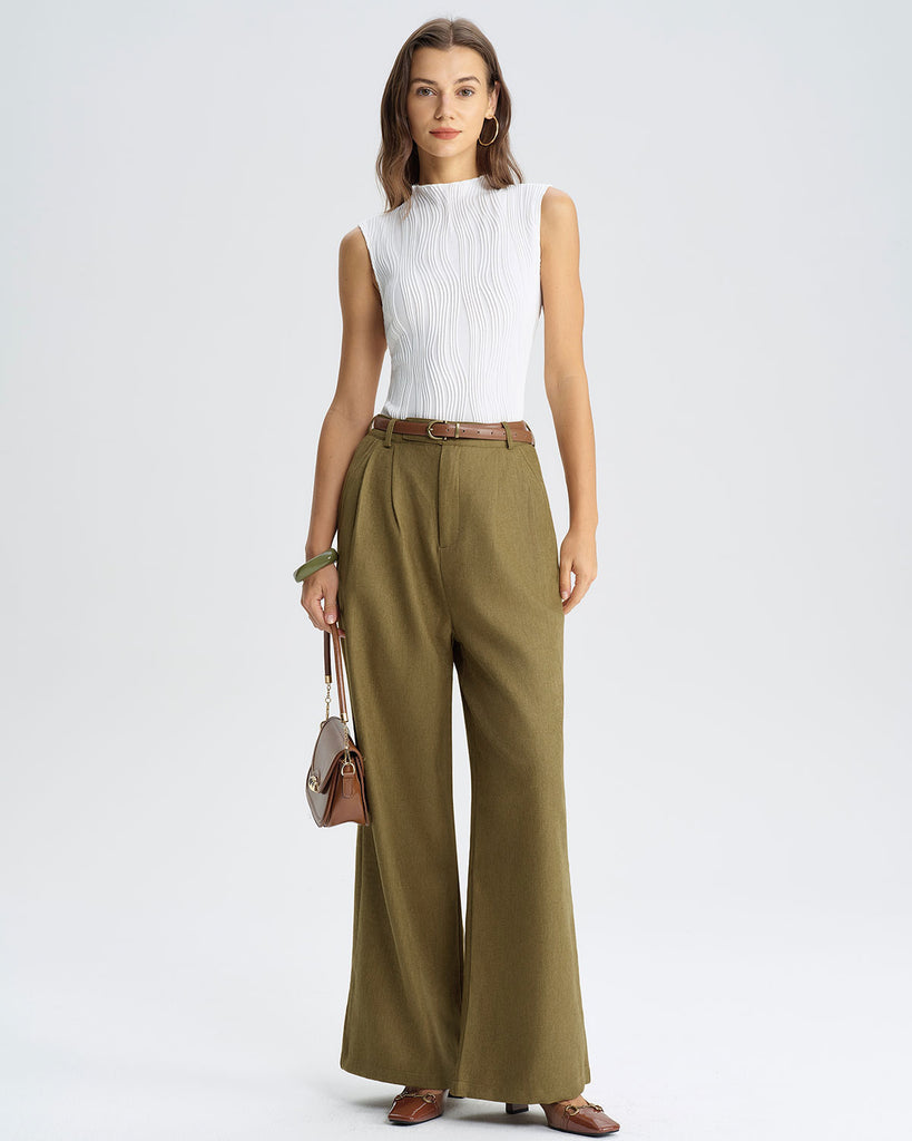 Green Natural Waisted Straight Pants