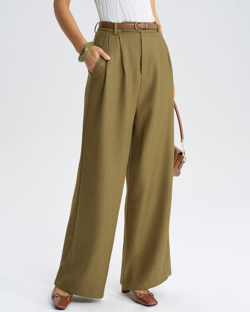 Green Natural Waisted Straight Pants