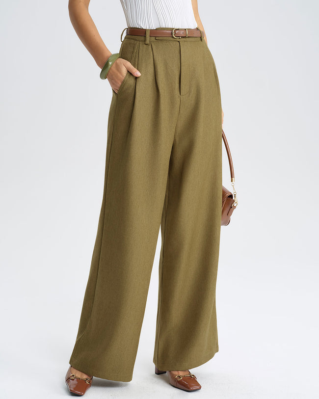 Green Natural Waisted Straight Pants