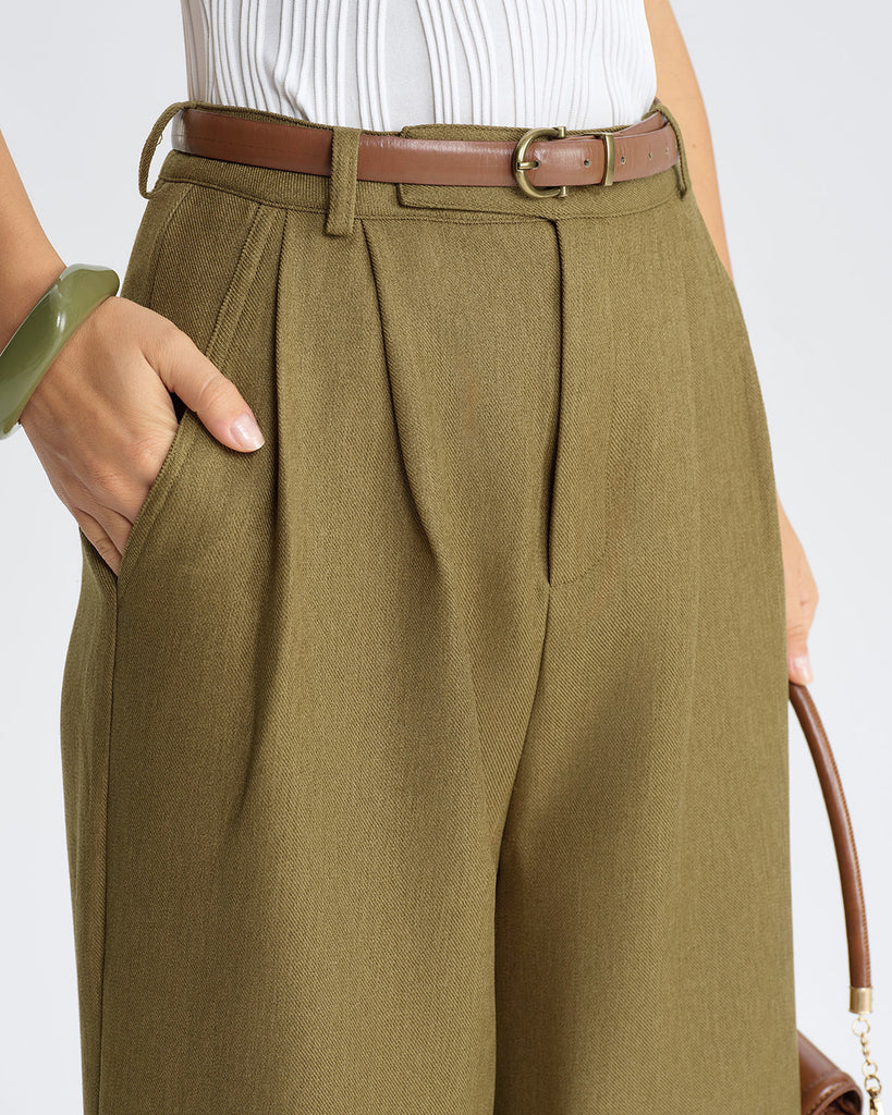 Green Natural Waisted Straight Pants