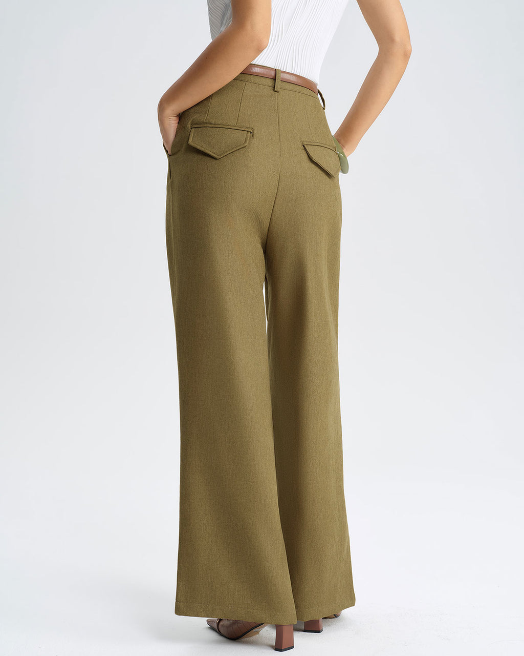 Green Natural Waisted Straight Pants