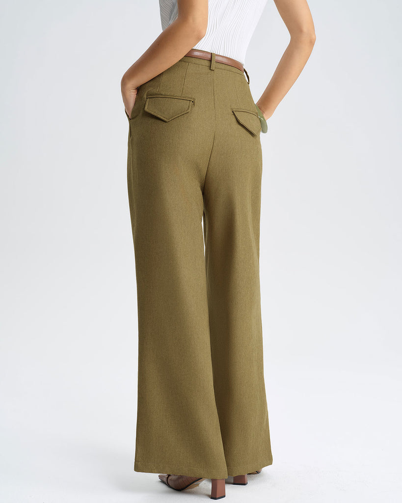 Green Natural Waisted Straight Pants