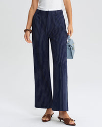 Blue Striped Straight Casual Pants