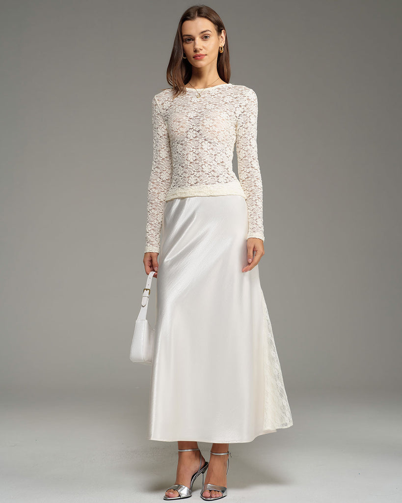 Beige Elastic Waist Natural Waisted Mermaid Skirt