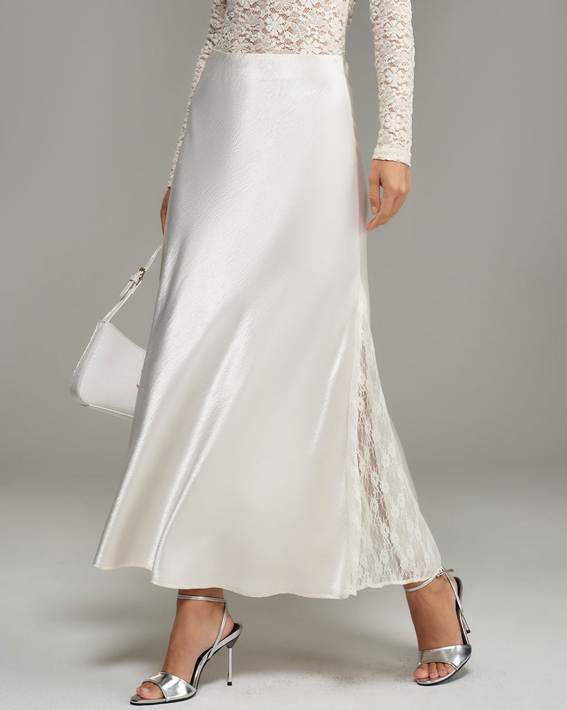 Beige Elastic Waist Natural Waisted Mermaid Skirt