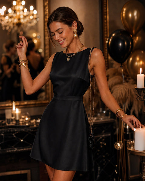 boat neck black mini dress Lainey Boat Neck Mini Dress