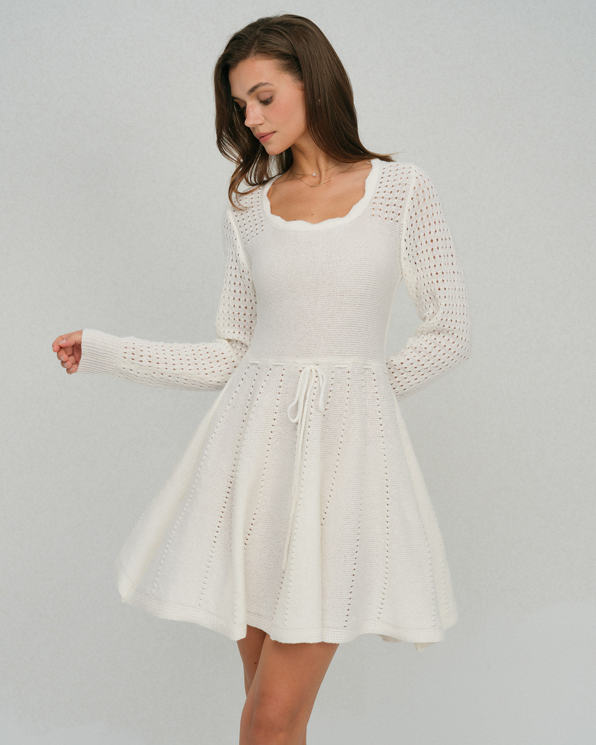 White Scalloped A-Line Sweater Dress & Reviews - White - Dresses | RIHOAS White Scalloped A-Line Sweater Dress & Reviews - White - Dresses | RIHOAS