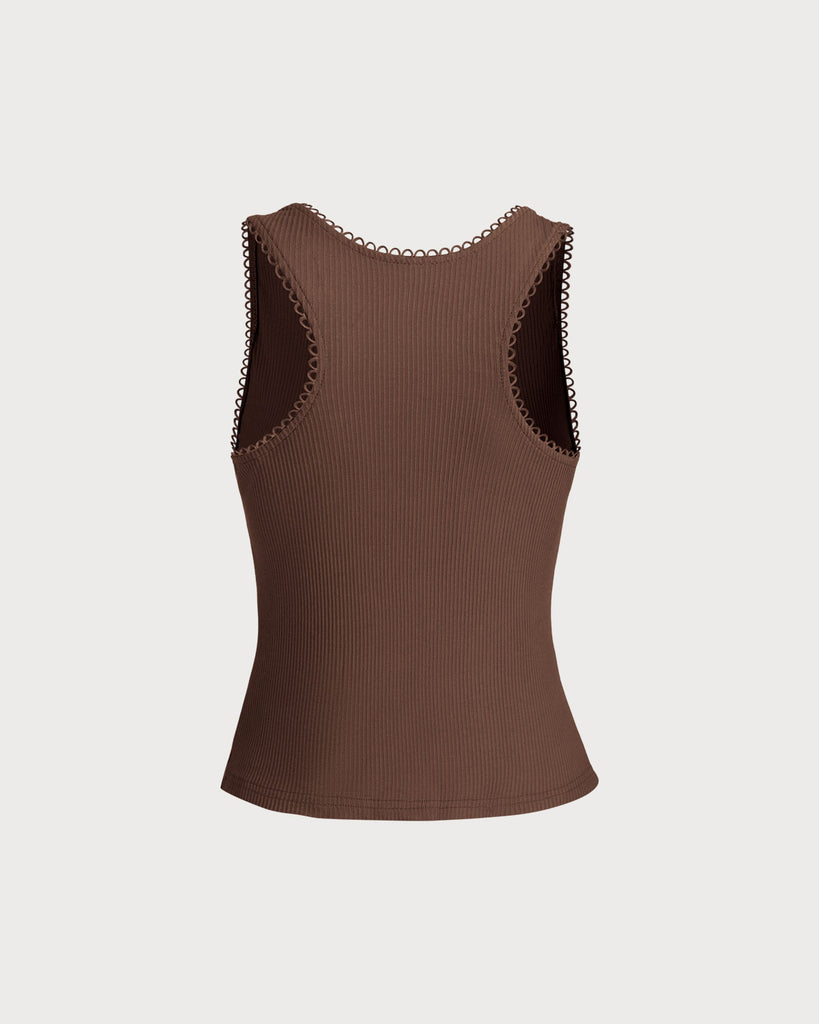 Blue Square Neck Button-Up Tank Top