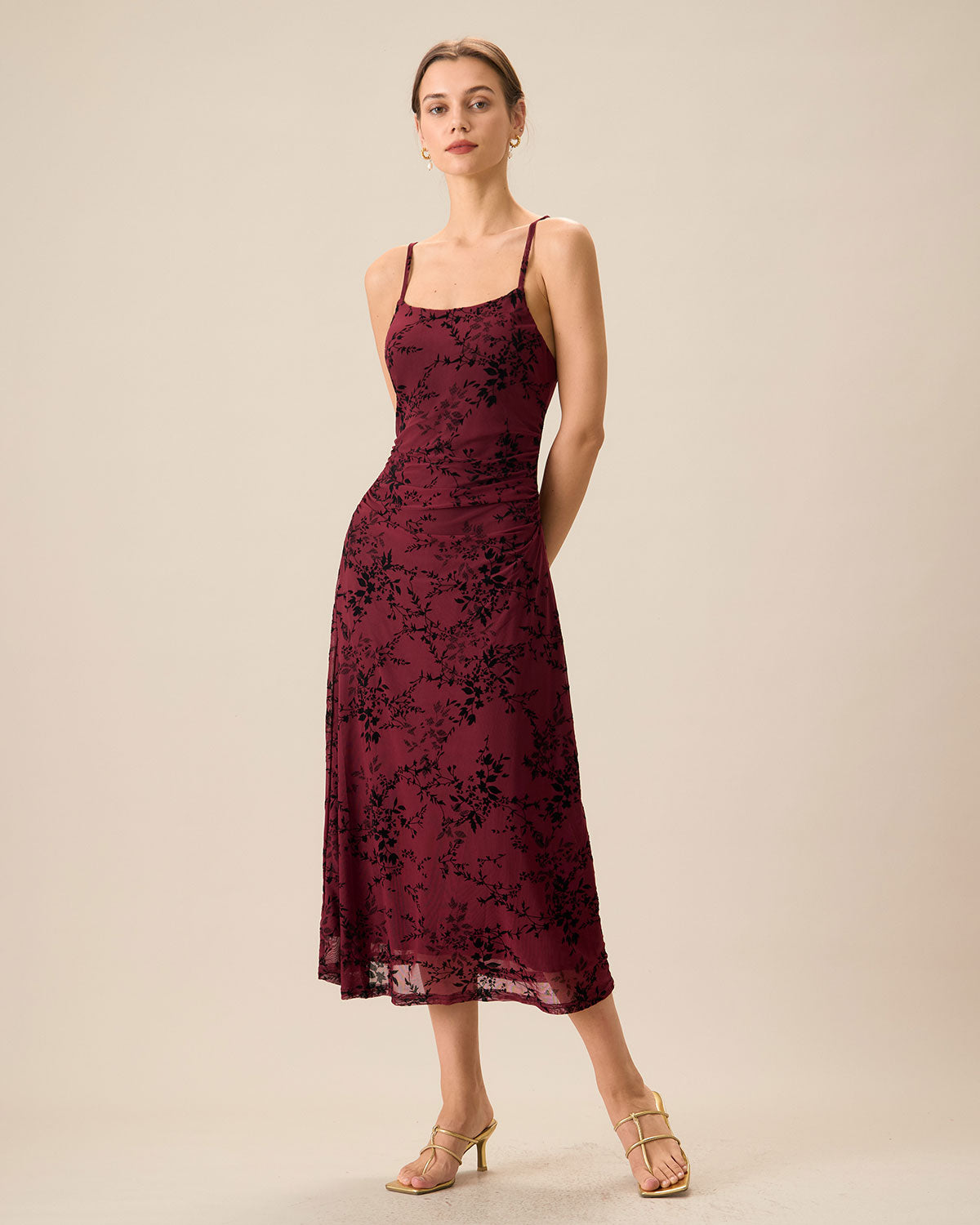 Women's Red Floral Bodycon Slip Midi Dress & Reviews - Wine Red - Dresses