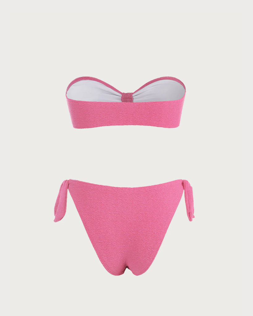 Pink Textured Bandeau Bikini Set