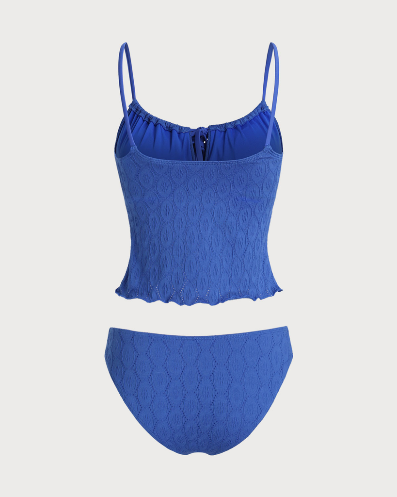 Blue Ruched Tie Tankini Swimsuit