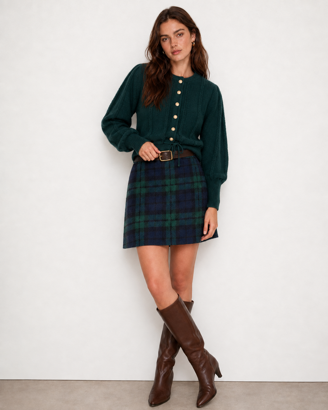 Green Elastic Waist Plaid A-Line Mini Skirt
