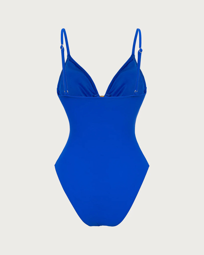 Blue V Neck O-Ring One-Piece Swimsuit