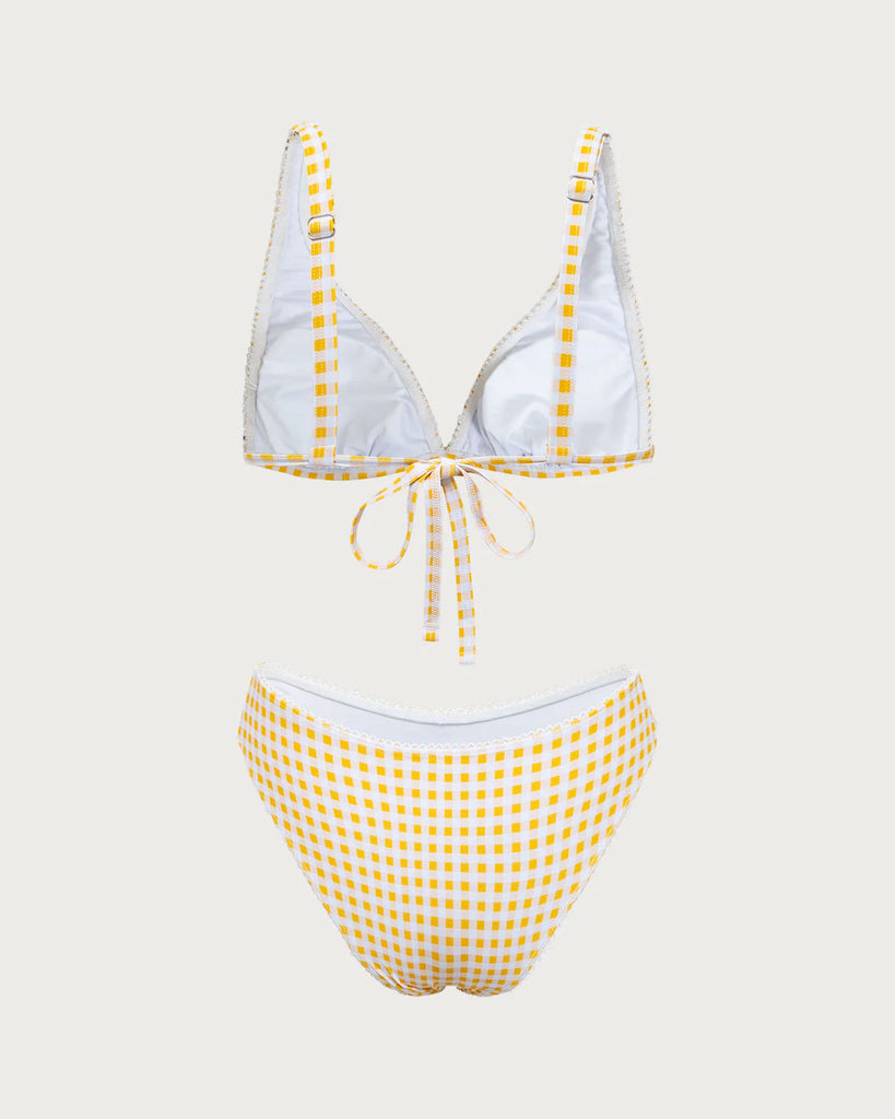 Yellow Plaid Triangle Bikini Set