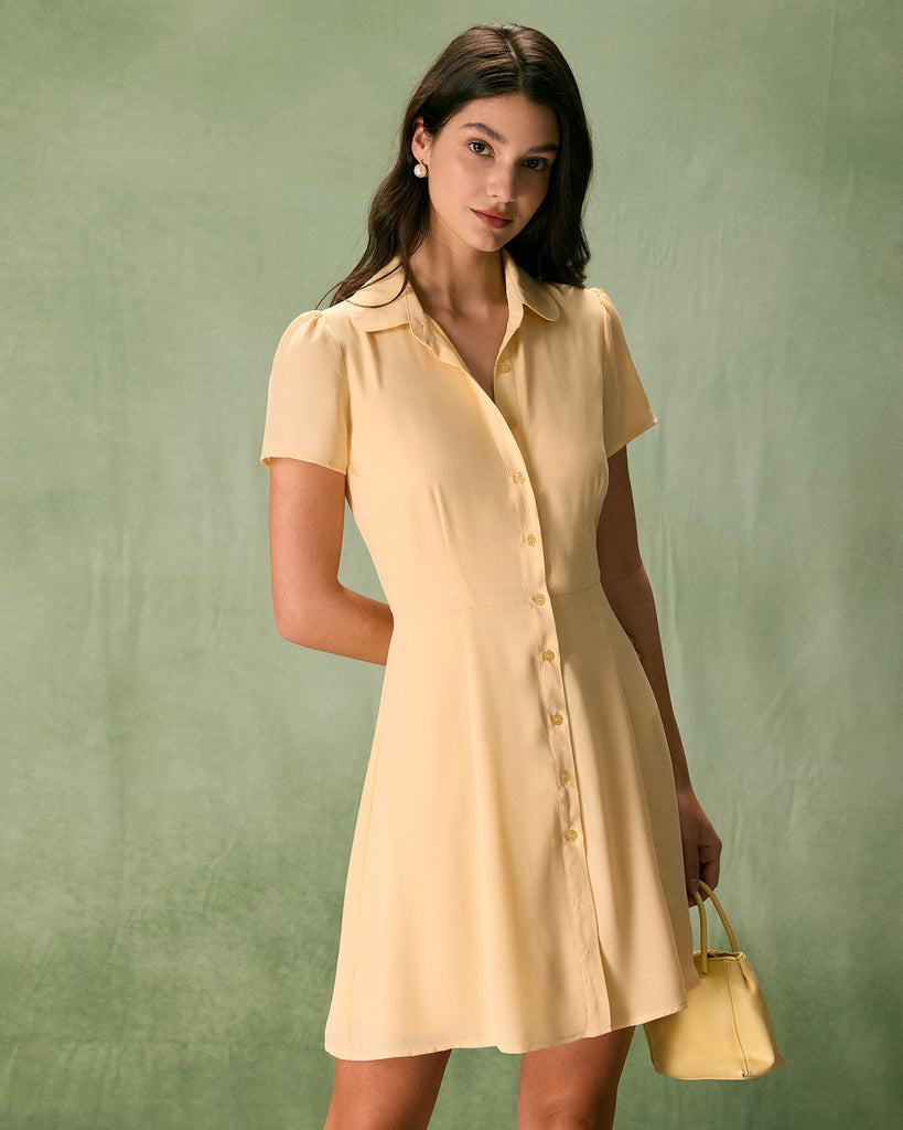 The Button Down Shirt Dress Yellow Dresses - RIHOAS