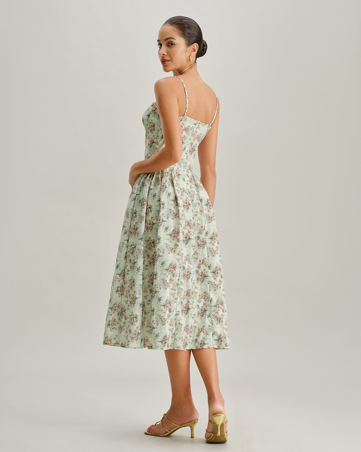 Green Floral Sweetheart Neck Pleated Slip Midi Dress & Reviews - Green - Dresses | RIHOAS Green Floral Sweetheart Neck Pleated Slip Midi Dress & Reviews - Green - Dresses | RIHOAS